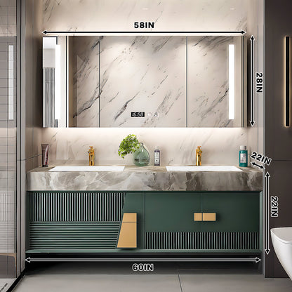 52"- 78" Green Double Sink Bathroom Vanity Set with LED Mirror