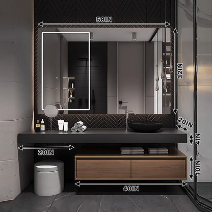 52"- 78" Wall Mounted Black Single Basin and Sink Open Shelving With Intelligent Mirror