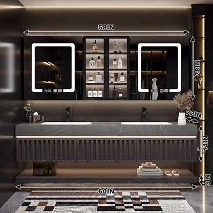 SALE 68'' Wall Mounted With Mirror Cabinet And Led Light With Double Sink and Faucet