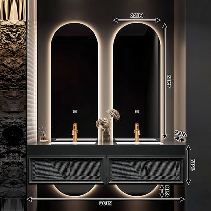 52''-78'' Vanity Set With Led Light Oval Mirror And Double Sink With Faucet