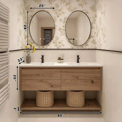 60” - 84” Retro Rustic Bathroom Vanity Includes Open Shelving