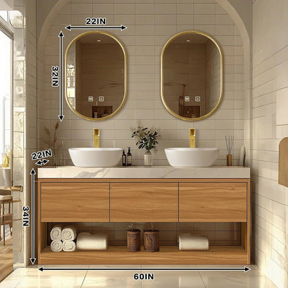 60” - 96” Solid Wood Bathroom Vanity with Above-Counter Double Sinks