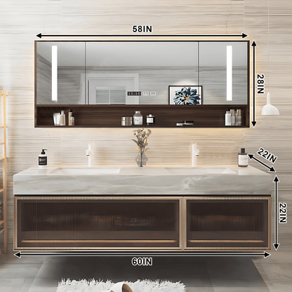 52"- 78" Modern Wall Mounted Cabinet Bathroom Vanity with Double Sink and Induction Lighting