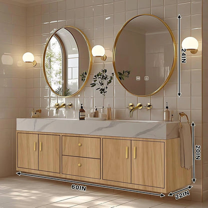 60” - 96” Wall-Mounted Bathroom Vanities with Integrated Double Sinks