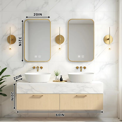 60” - 84” Elegant Exquisite Bathroom Vanity Includes Beige Symmetrical Cabinets