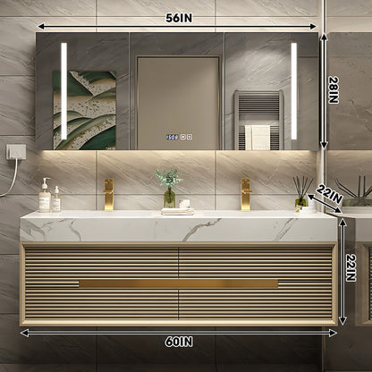 32"- 72" Gold Bathroom Cabinets Set with Lighted Mirror and Basin