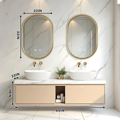 60” - 78” Minimalist Practical Bathroom Vanity Includes Beige Cabinet & Irregular Mirrors