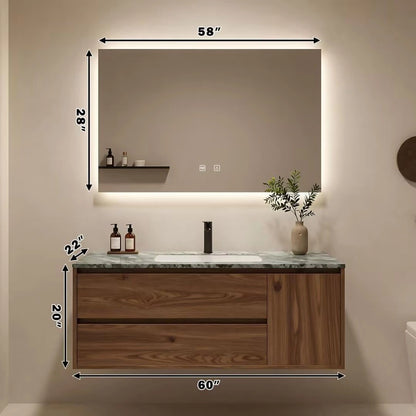 40” - 64” Unique Modern Bathroom Vanity with LED Smart Defogging Mirror