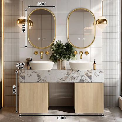60” - 78” Modern Simple Bathroom Vanity Includes Open Storage Space & Solid Wooden Base