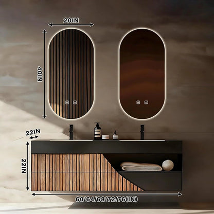 60” – 96” Modern Minimalist Bathroom Vanity with Wooden Strip Cabinet