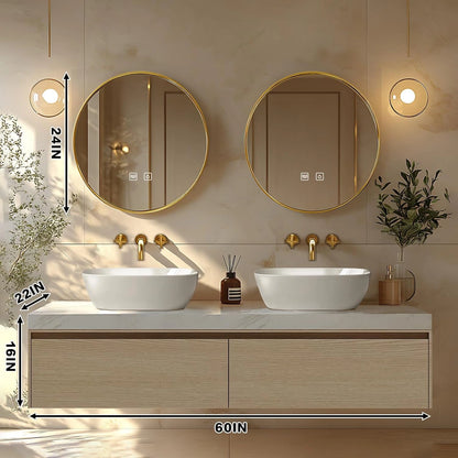 60” - 78” Modern Exquisite Bathroom Vanity Includes Round Mirrors & Above Counter Sinks