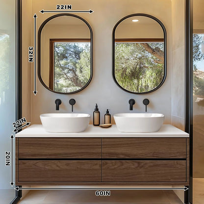 60” - 78” Modern Minimalist Bathroom Vanity Includes Dark Brown Log Drawers