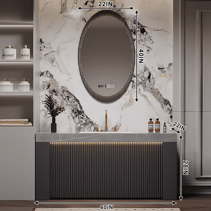 40"- 60" Wall Mounted Bathroom Vanity Set with Single Sink & Oval Mirror