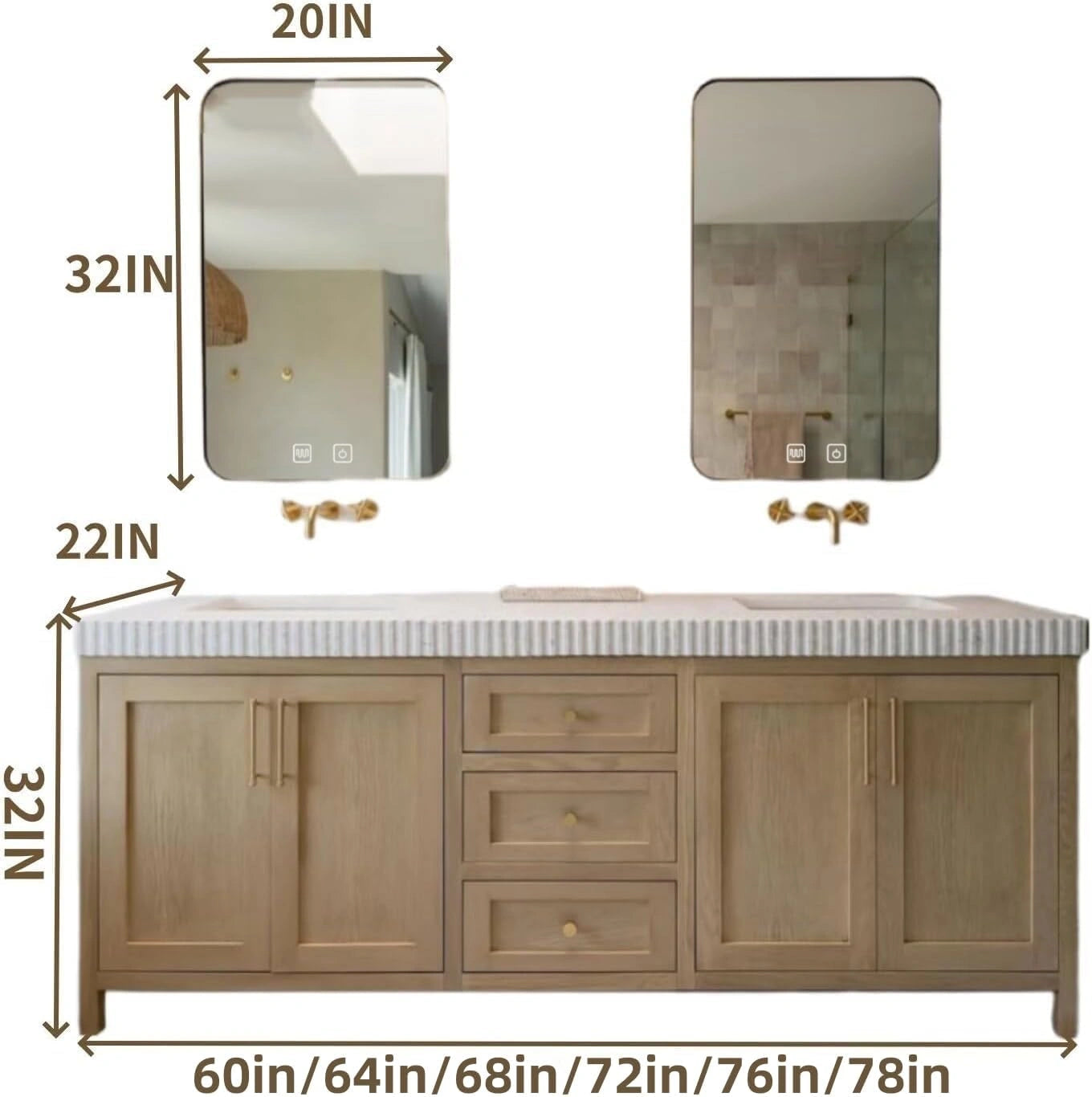60” - 78” Rustic Log Bathroom Vanity with Large Storage Space & Exquisite Cabinet
