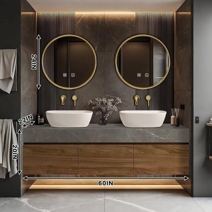 60” - 80” Wood Grain Bathroom Vanity with Double Sink Design