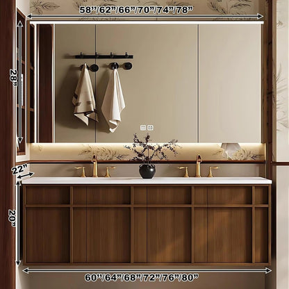 60” - 80” Brown Vintage Bathroom Vanity with Grid - Patterned Door Design