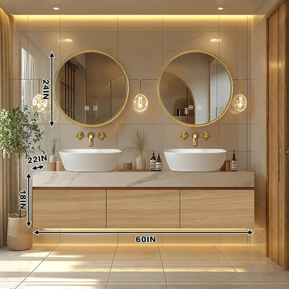 60” - 96” Modern Warm Bathroom Vanity Includes Textured Rock Slab