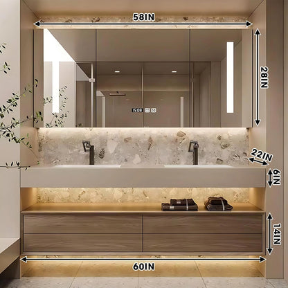60” - 78” Natural Practical Bathroom Vanity with Ceramic Basin and Time Manager
