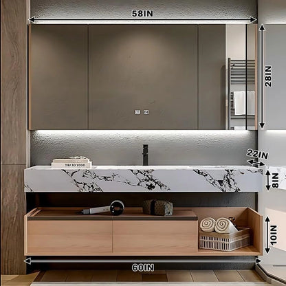 48” - 64” Unique Bathroom Vanity with Black and White Textured Slate Countertop