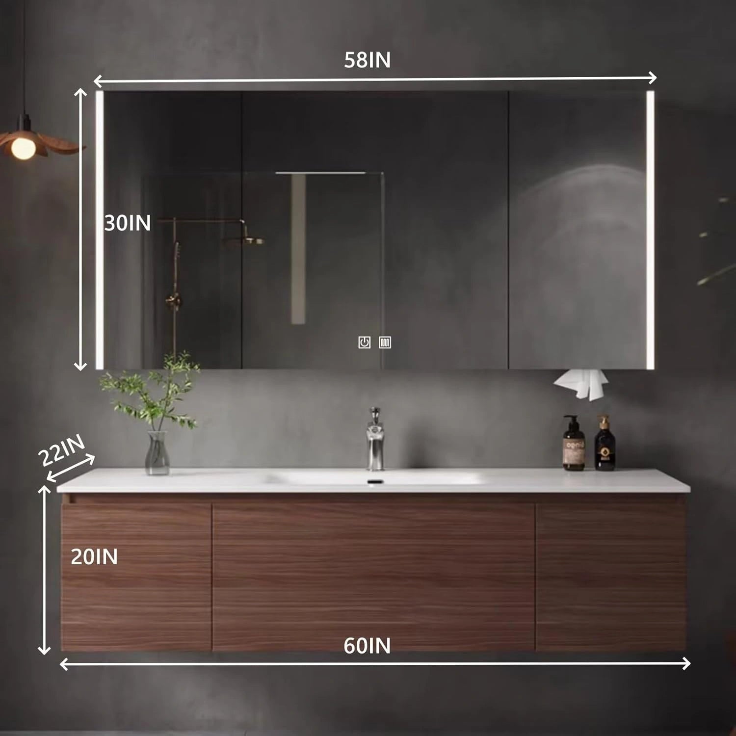56” - 68” Modern Log Bathroom Vanity Includes Wood Grain Cabinets