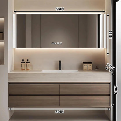40” - 64” Modern Floating Bathroom Vanity Include Ceramic Basin & Defog Mirror Cabinet