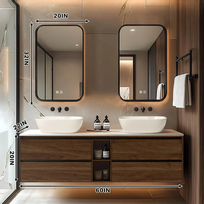 60” - 78” Elegant Log Bathroom Vanity with Hidden Handle & Irregular Smart Mirror