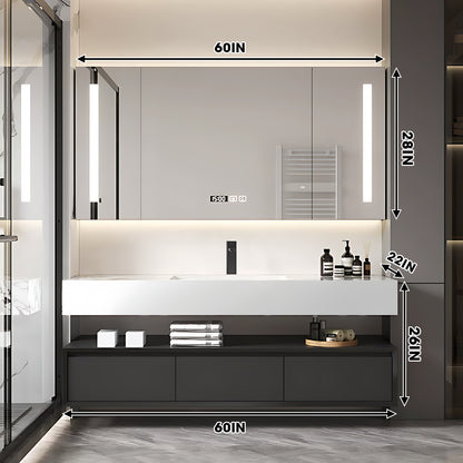 36"- 64" Wall Mounted Open storage Gray Bathroom Vanity with Single Sink &Mirror Cabinet