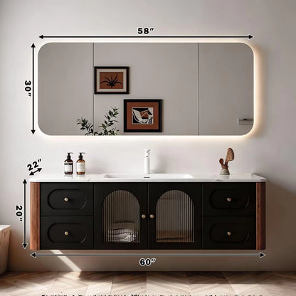52” - 64” Modern Luxury Bathroom Vanity Includes Vertical Patterned Glass Door