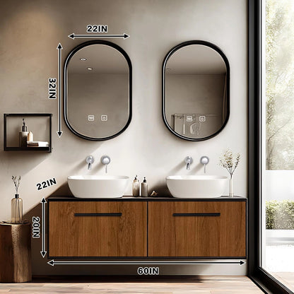 60”- 78” Unique Bathroom Vanity Includes Log Cabinet & Black Frame Mirror