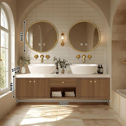 60” - 96” Brown Bathroom Vanity with Well-Organized Storage Space