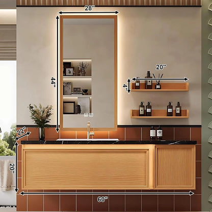 60” – 76” Wood Grain Bathroom Vanity with Open Storage Shelves
