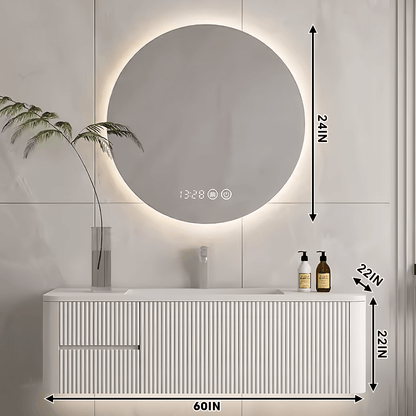 40"- 60" White Bathroom Cabinets Set with Lighted Round Mirror Cabinet and Single Basin