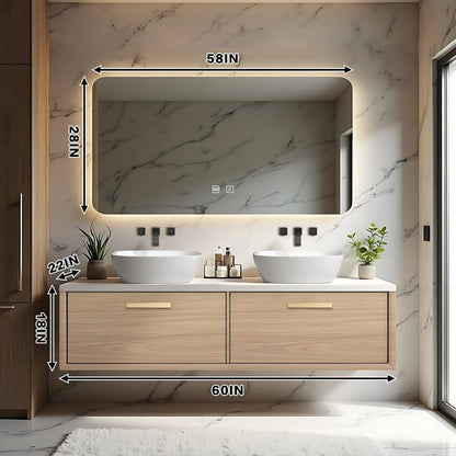 60” - 78” Minimalist Wood Bathroom Vanity Includes Large Storage Space