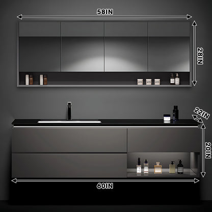 32"- 78" Minimalist Floating Bathroom Vanity Set with Open Storage Mirror Cabinet & Single Sink