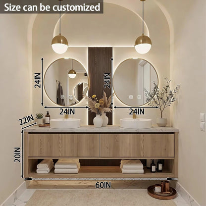 60” - 84” Floating Bathroom Vanity with Drawers & Open Shelf