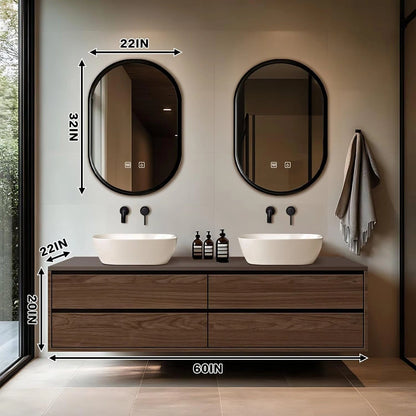 60” - 78” Simple Modern Bathroom Vanity with Above Counter Design & Double Sinks