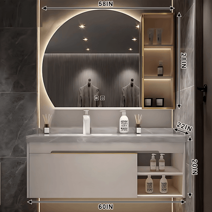 36"- 60"  Open Storage Modern White  Bathroom Vanity with Single Sink and Led Light Mirror