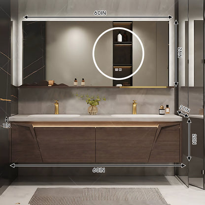 52"- 78" Solid Wood Double Sink Bathroom Vanity Set with Smart Mirror