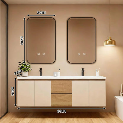 60” - 84” Modern Smart Bathroom Vanity with Wood and White Cabinet