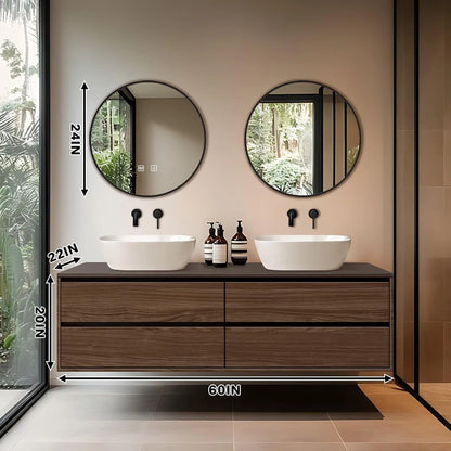 60” - 78” Minimalist Floating Bathroom Vanity Includes Round Mirror
