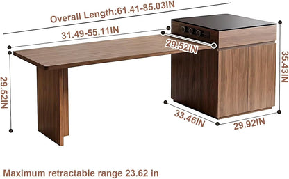 61” - 81” Brown Elegant Kitchen Island with Pull-Out Cabinet&Dining Table (No Chair)