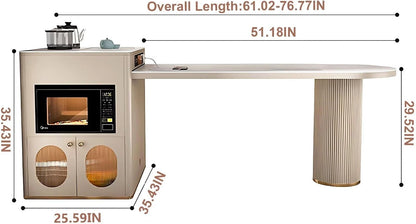61” - 69” Light Luxury Kitchen Island Includes Striped Base Design and Exquisite Handle (No Chair)