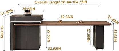 82” - 98” Modern Log Kitchen Island with Large Storage Space & Sliding Rail Socket (No Chair)