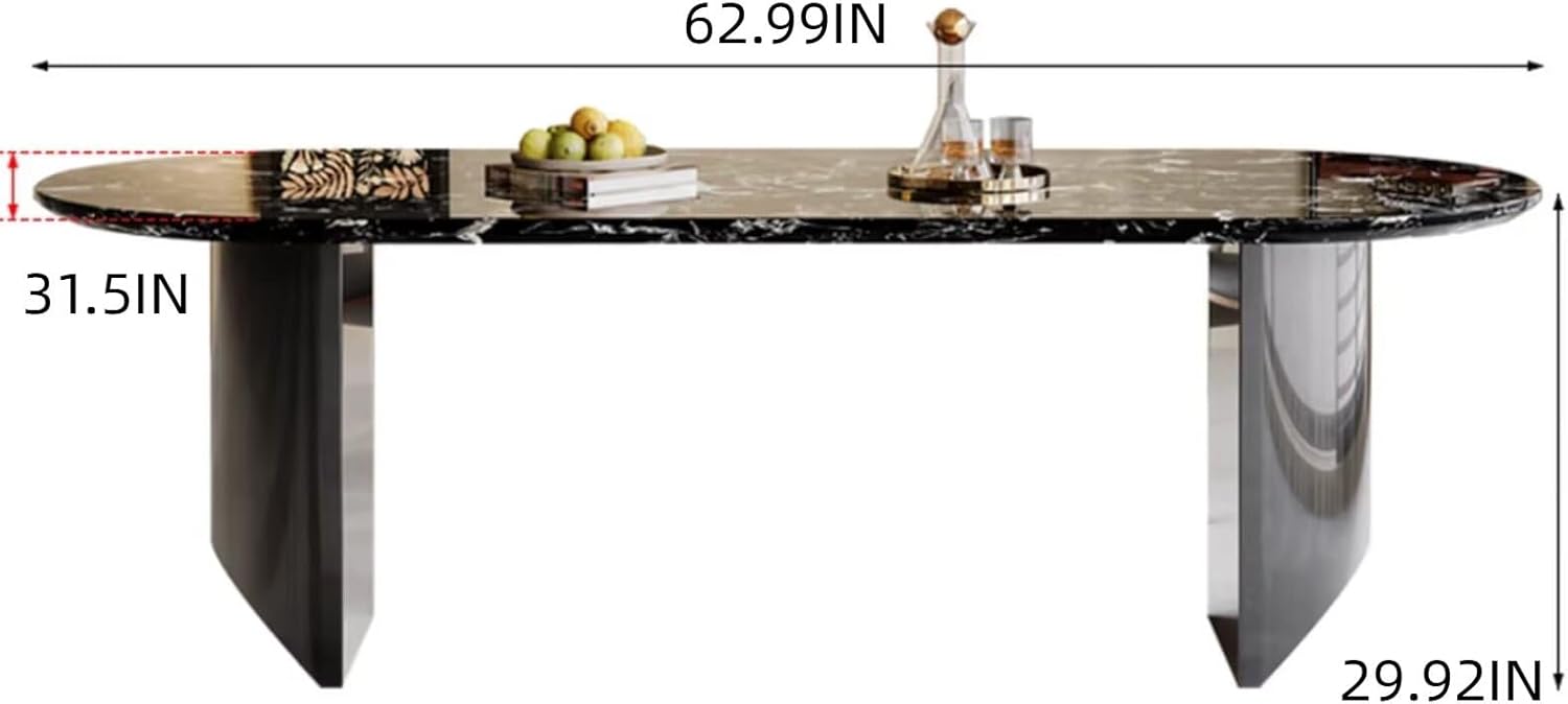 55” - 71” Simple Black Dining Table with Black Artistic Textures (No Chair)