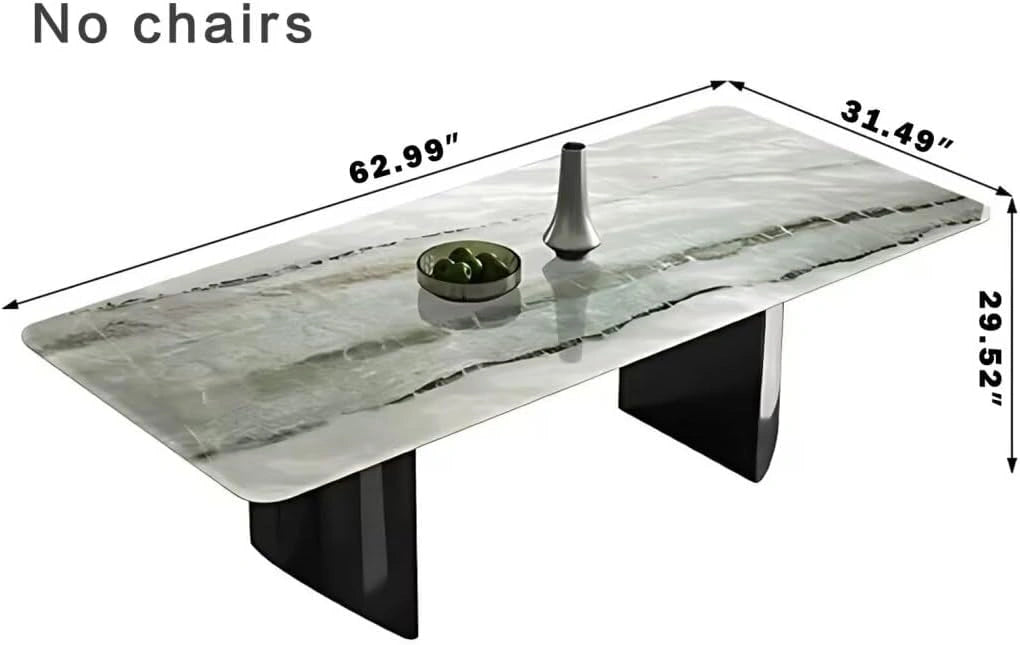 55” - 71” Minimalist Luxury Dining Table with Green Veined Countertop (No Chair)