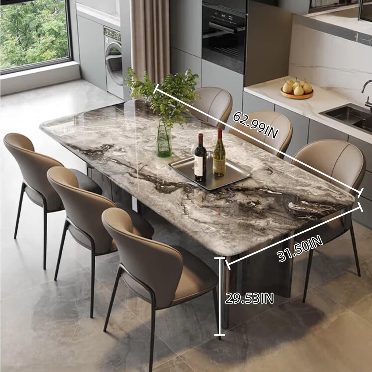 55” - 71” Modern Italian Dining Table with Stainless Steel Base (No Chair)