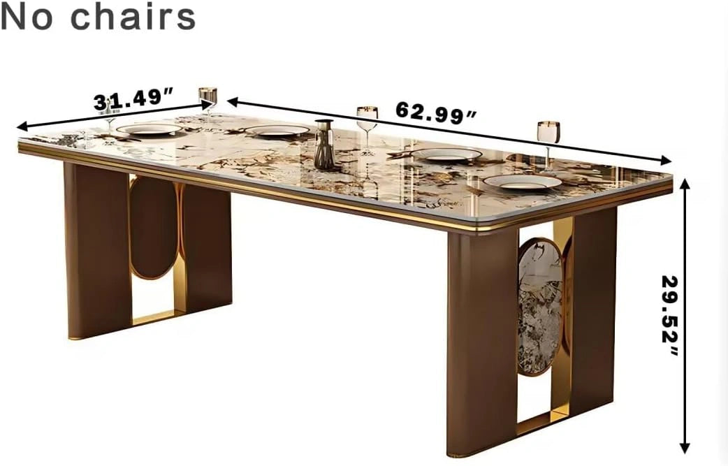 55” - 71” Italian Luxury Dining Table with Gold Plated Stainless Steel Base (No Chair)