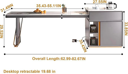 63” - 95” Practical Modern Kitchen Island with Large Storage Space & Trapezoidal Base (No Chair)