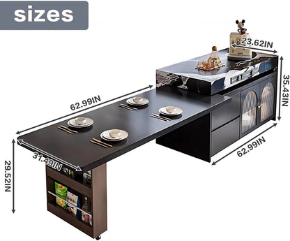 39” - 63” Black Simple Kitchen Island with Unique Pattern Countertop (No Chair)