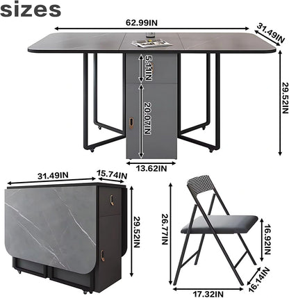 55” - 93” Grey Modern Kitchen Island with Wheels&Spacious Storage (4 Chairs)
